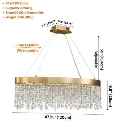 Zara Oval Crystal LED Pendant Light for Dining Room & Kitchen Island