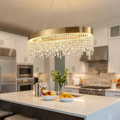Zara Oval Crystal LED Pendant Light for Dining Room & Kitchen Island