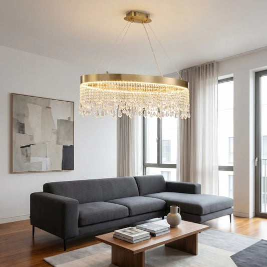 Zara Oval Crystal LED Pendant Light for Dining Room & Kitchen Island