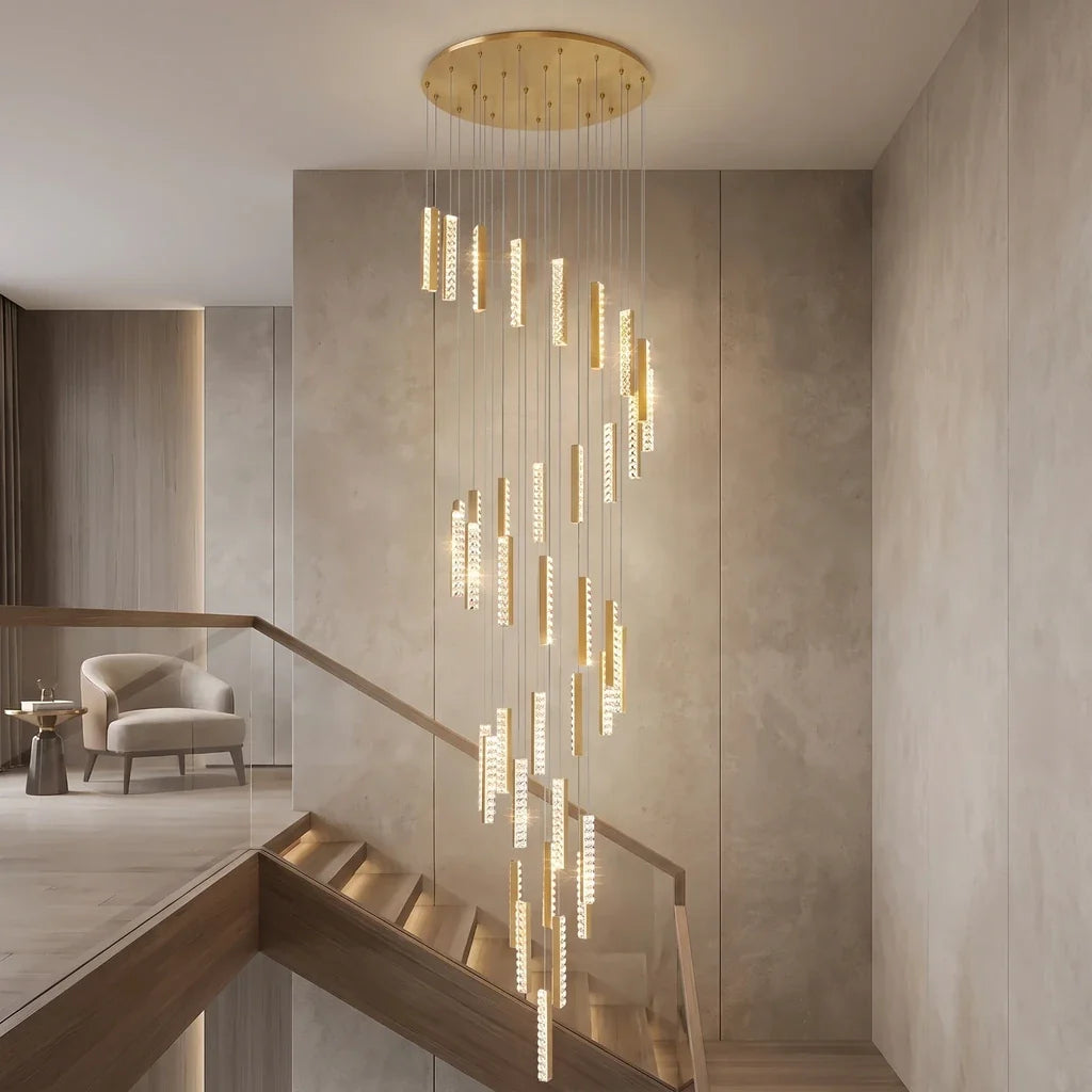 Viva Modern Crystal Staircase Chandelier for Tall Foyers & Stairwells