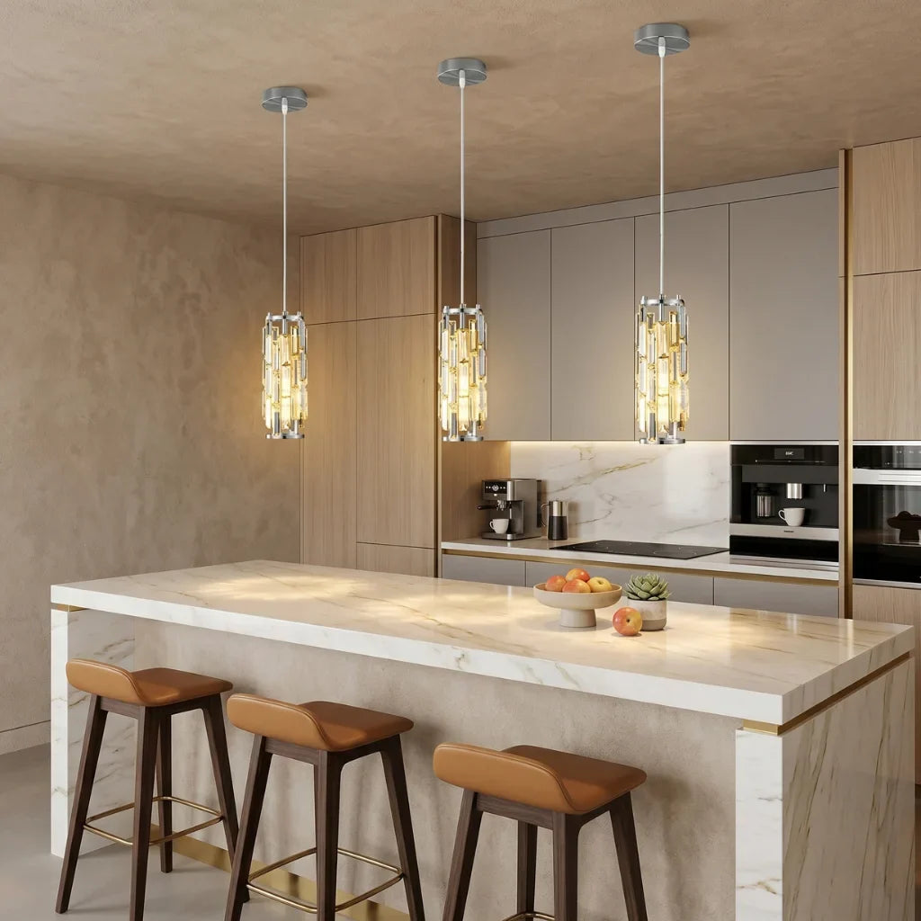 Clyo Crystal Pendant Lights for Kitchen Island, Dining Room & Hallway