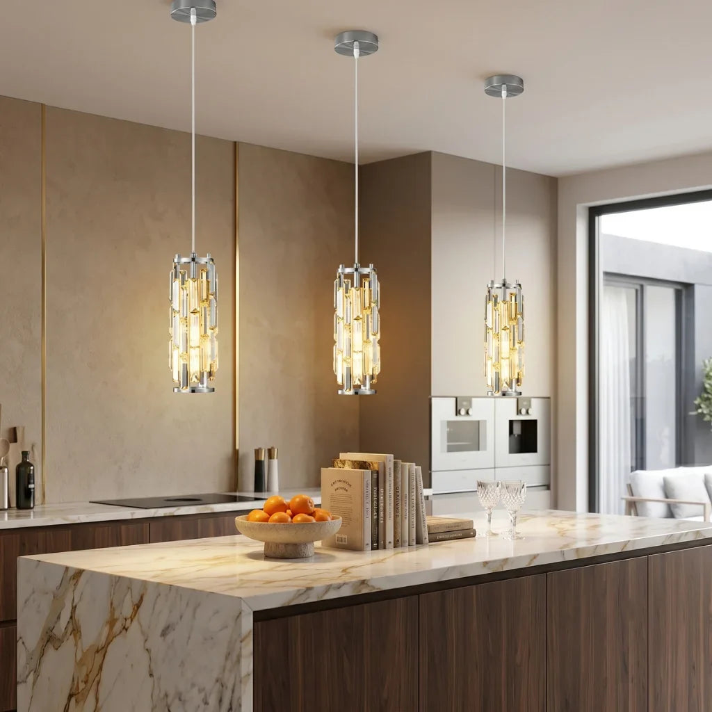Clyo Crystal Pendant Lights for Kitchen Island, Dining Room & Hallway