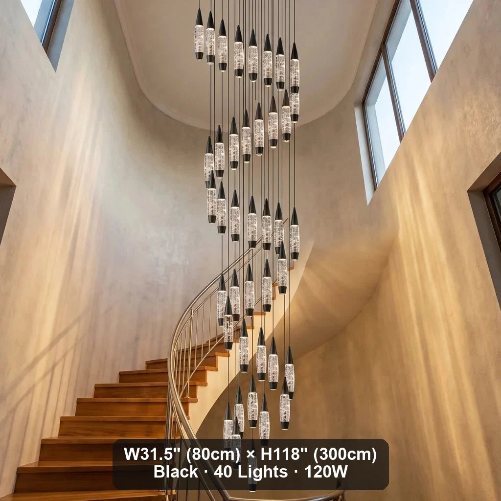 Elira Spiral LED Crystal Staircase Chandelier for Tall Foyers & Stairwells