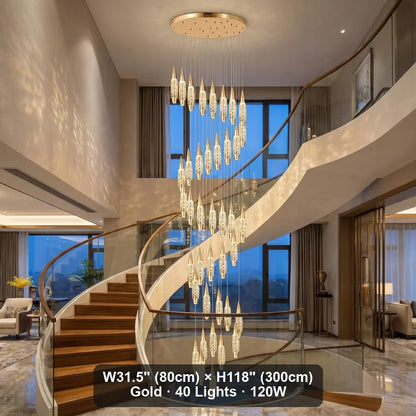 Elira Spiral LED Crystal Staircase Chandelier for Tall Foyers & Stairwells