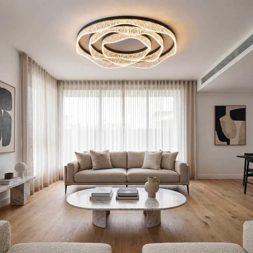 Selor Modern LED Crystal-Effect Resin Ceiling Light for Living Room & Bedroom