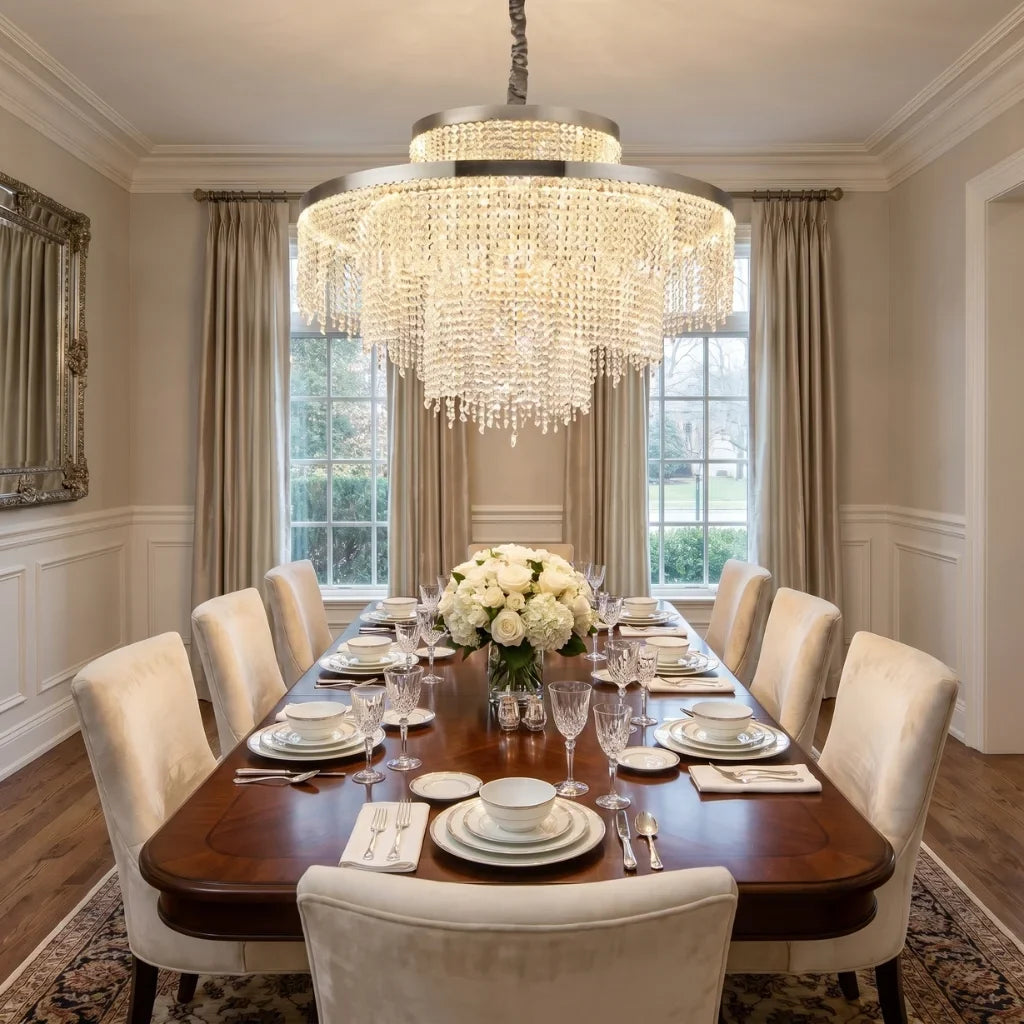 Rysa Luxury Chrome Crystal Chandelier for Living Room & Dining Room