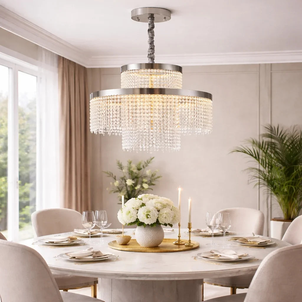 Rysa Luxury Chrome Crystal Chandelier for Living Room & Dining Room