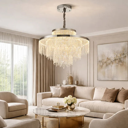 Rysa Luxury Chrome Crystal Chandelier for Living Room & Dining Room