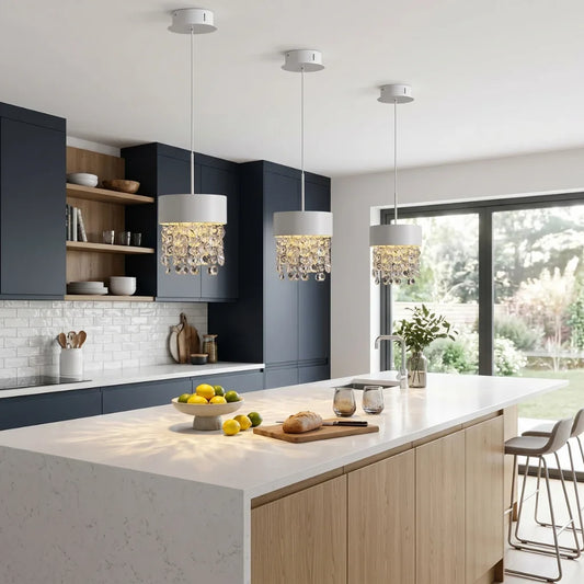 Vetra Mini White Crystal Pendant Light for Dining Room & Kitchen Island